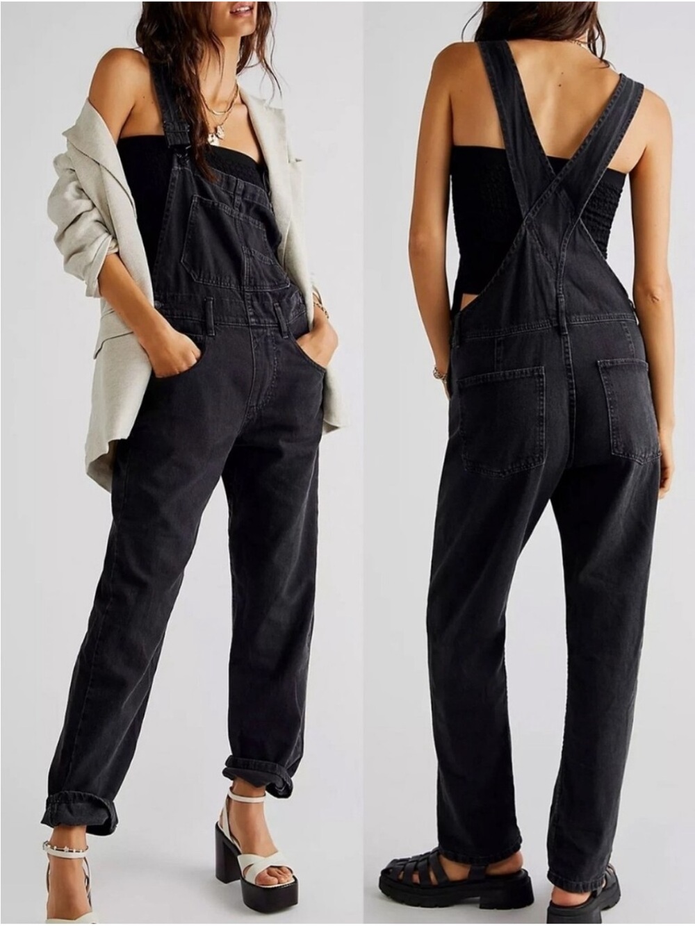 Free People We The Free Ziggy Black Denim Overalls S